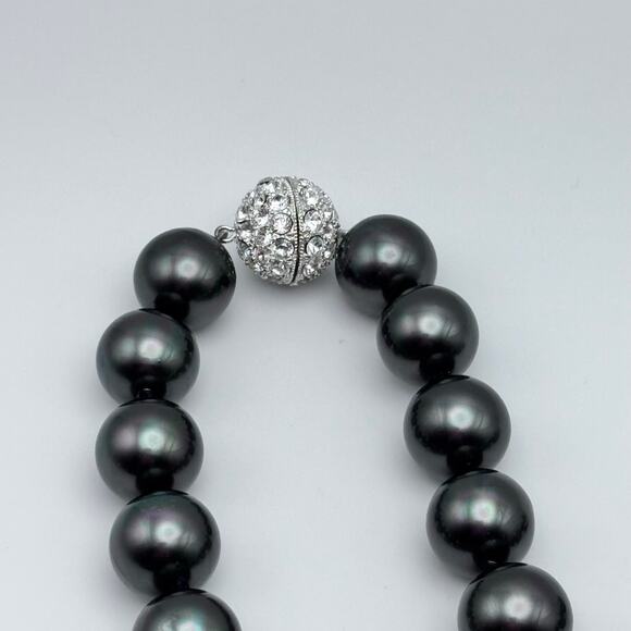Simulated Tahitian Pearl Necklace and Bracelet Pave Crystal Screw Closure Bead - Picture 2 of 6